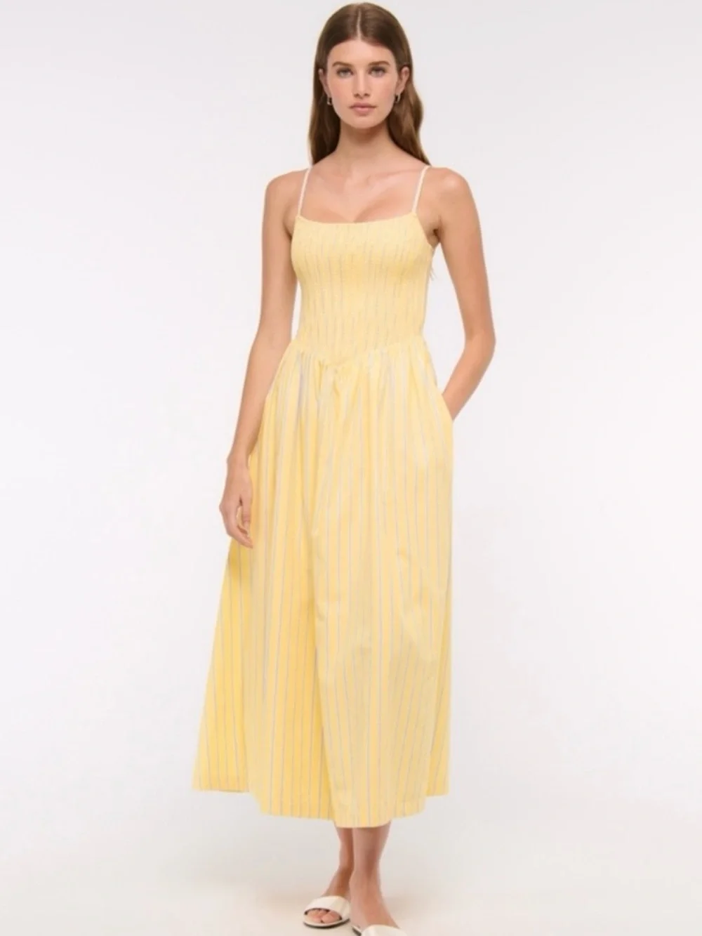 Abercrombie & Fitch Women’s Smocked Neck Drop Waist Midi Dress - Picture 1 of 5